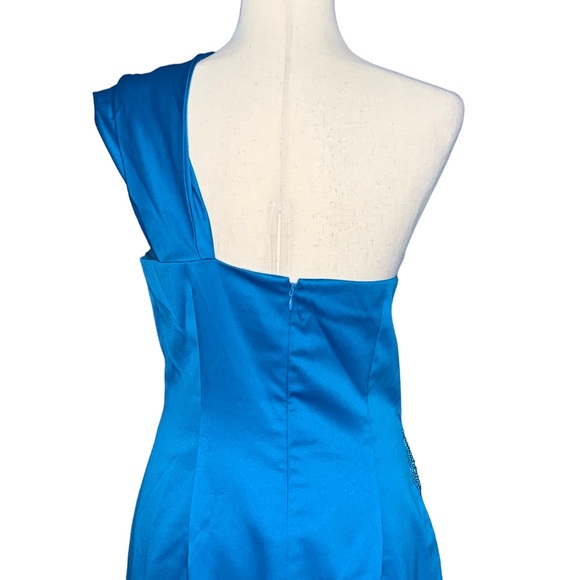 Jessica Howard Turquoise Blue Satin One Shoulder Cocktail Dress | Size 10 - Picture 4 of 8